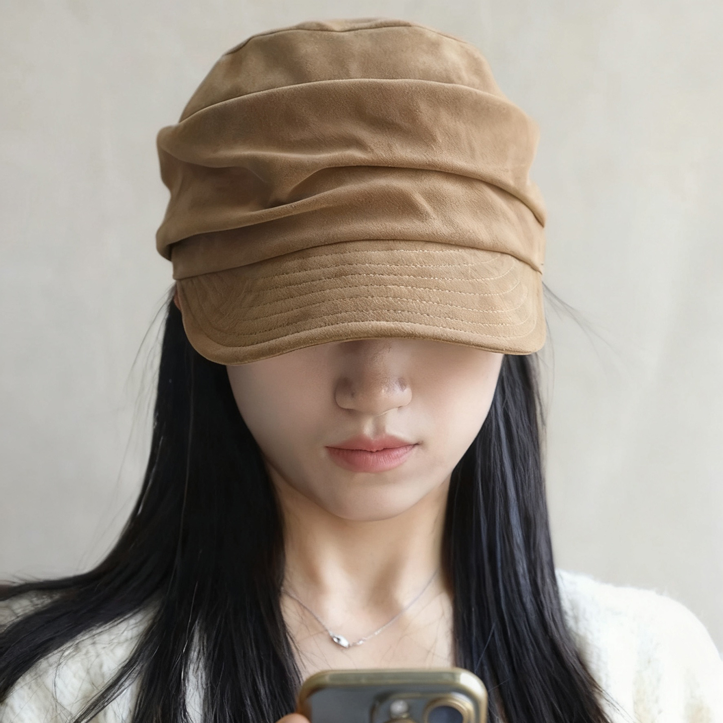 复古褶皱棕色麂皮绒马术帽女秋冬文艺显脸小画家帽大头围鸭舌帽子