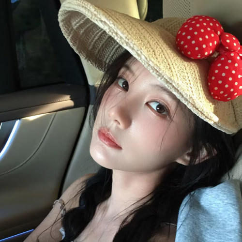 李一桐同款波点蝴蝶结空顶帽