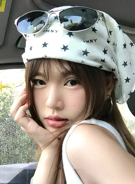 美式辣妹ins星星头巾夏2025新款方巾嘻哈甜酷百搭丝巾多功能抹胸