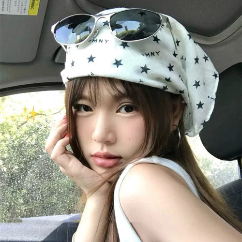 美式辣妹ins星星头巾夏2025新款方巾嘻哈甜酷百搭丝巾多功能抹胸