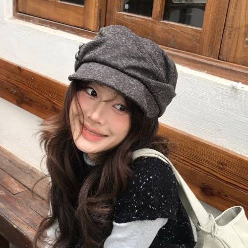 复古褶皱贝雷帽女秋冬保暖报童帽
