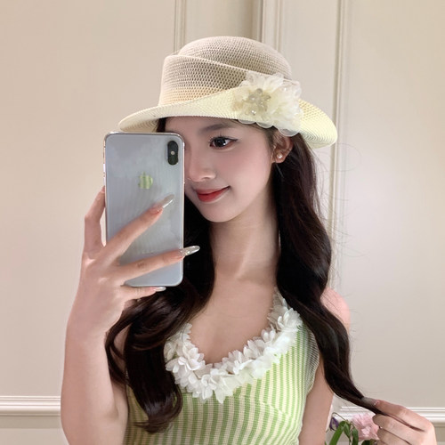 原创！法式超仙立体花朵礼帽女春夏季海边度假遮阳防晒盆帽渔夫帽