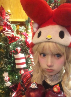 圣诞节红色卡通美乐蒂帽子女秋冬季2025新款可爱毛绒保暖护耳帽