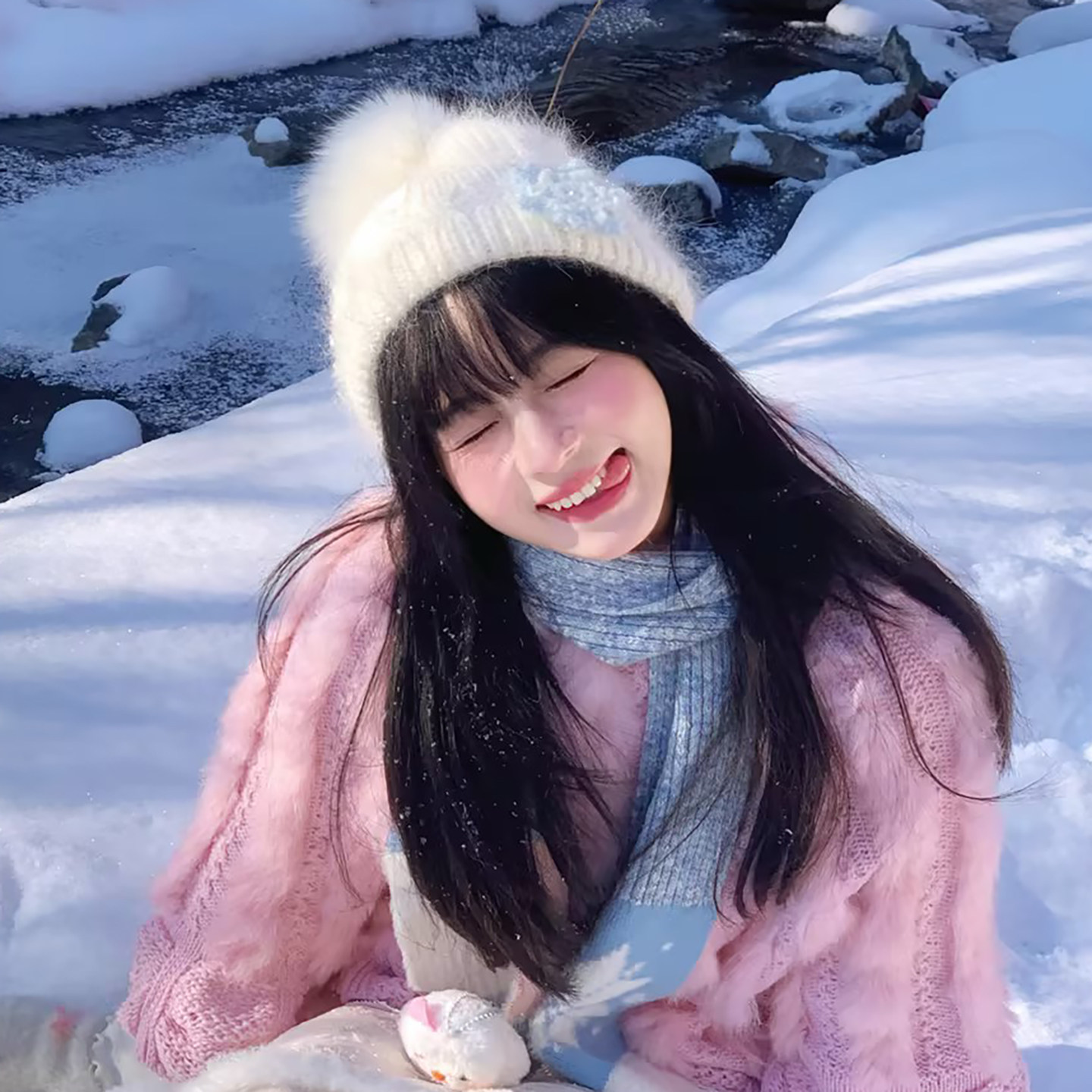 纯羊毛狐狸毛球白色雪花毛线帽子女秋冬季大头围显脸小针织帽冷帽