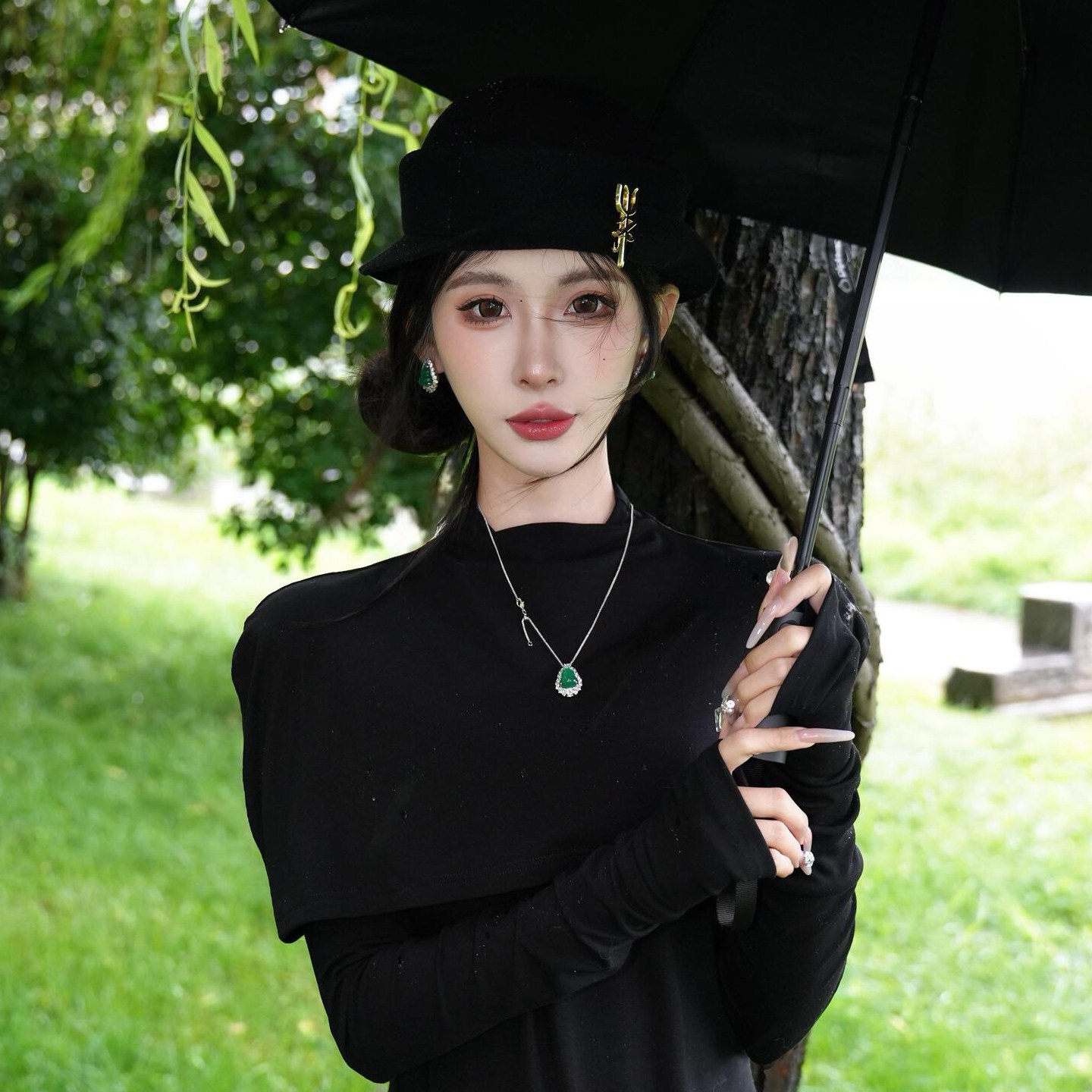 八茜儿同款！留洋千金郁金香黑色澳毛礼帽女秋冬优雅贵妇渔夫帽子