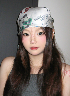 现货！神仙藤井树同款字母小狗头巾女夏美式y2k辣妹丝巾领巾方巾