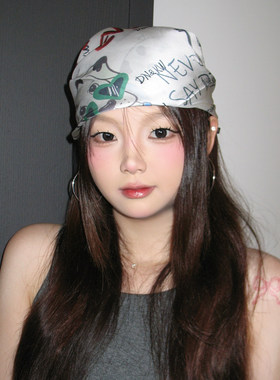 神仙藤井树同款 字母小狗头巾女夏美式y2k辣妹丝巾领巾多功能方巾