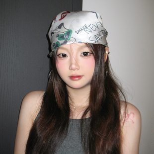 现货！神仙藤井树同款字母小狗头巾女夏美式y2k辣妹丝巾领巾方巾
