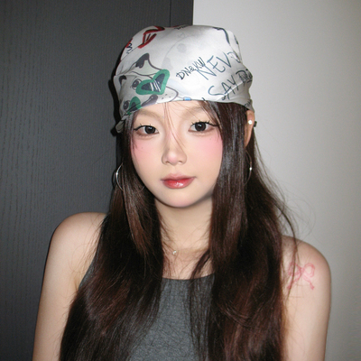 神仙藤井树同款 字母小狗头巾女夏美式y2k辣妹丝巾领巾多功能方巾