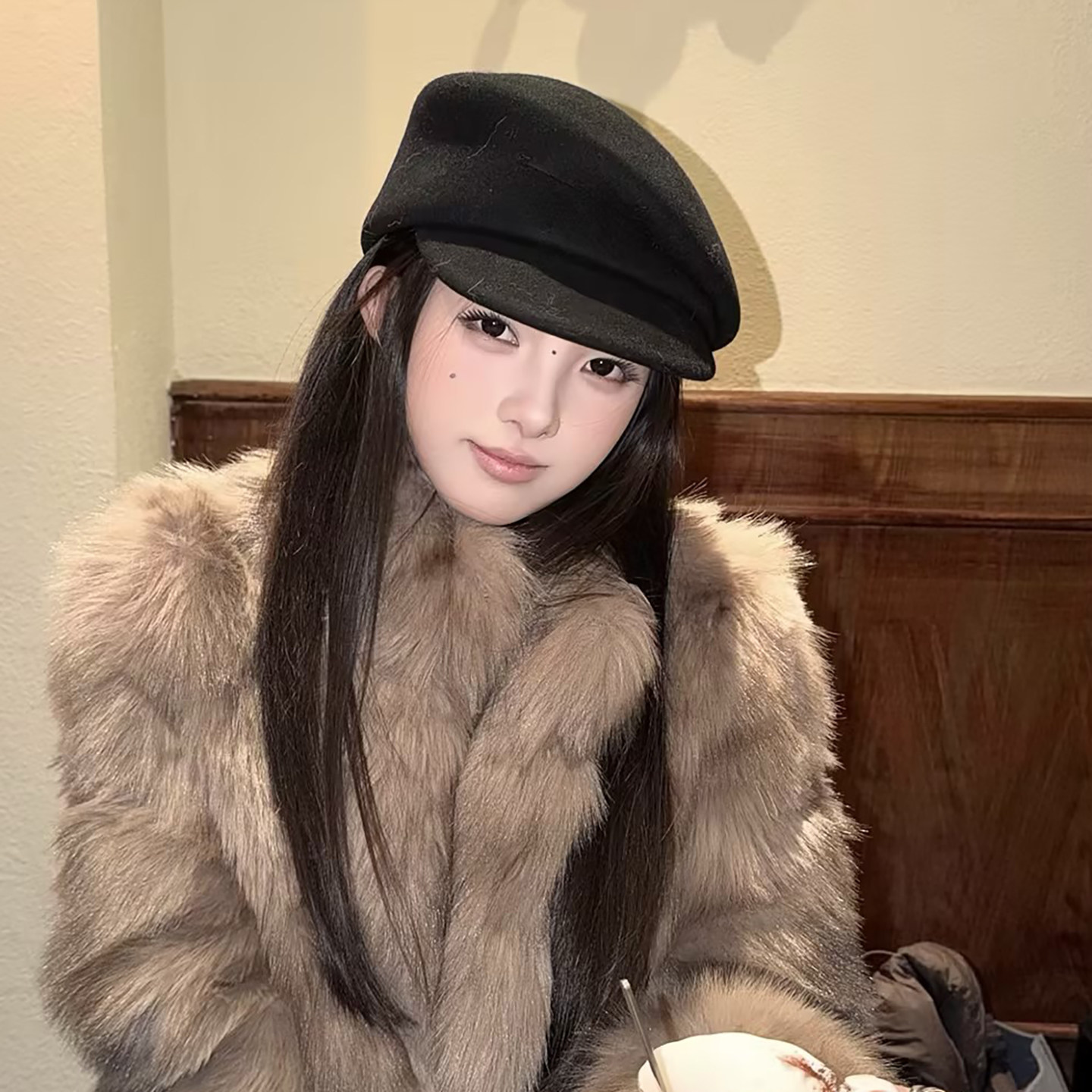 韩系复古黑色毛呢贝雷帽女秋冬显脸小英伦风气质优雅礼帽马术帽子