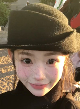 法式赫本风黑色卷边礼帽女秋冬贵气名媛千金风优雅气质渔夫帽子潮