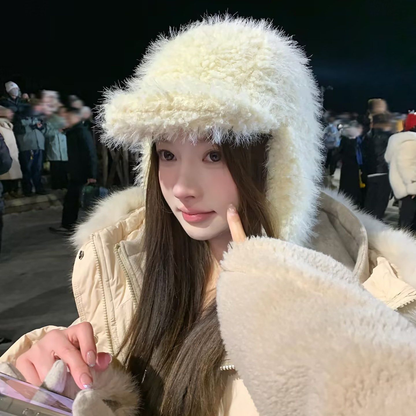 韩系ins氛围感毛绒雷锋帽女冬季保暖百搭护耳帽子显脸小飞行帽潮