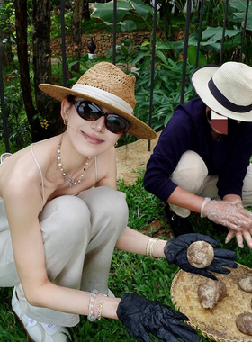 法式老钱风镂空草编巴拿马草帽女款夏季海边度假防晒遮阳帽子礼帽