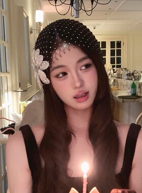 法式优雅气质水钻花朵头饰女新娘婚礼网纱发饰轻奢名媛风生日帽子