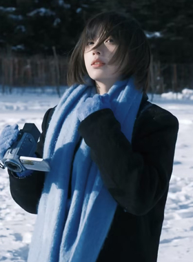 雾霾蓝色围巾女冬季2025新款韩系氛围感仿羊绒围脖长白山川西穿搭