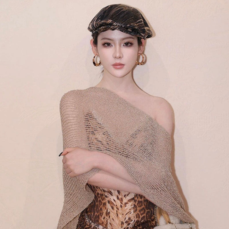 美式辣妹斜肩防晒针织衫披肩女夏季外穿薄款罩衫时尚宽松慵懒斗篷