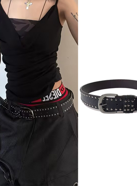 复古甜酷风黑色铆钉皮带女百搭高级感腰带配饰小众设计感装饰裤带