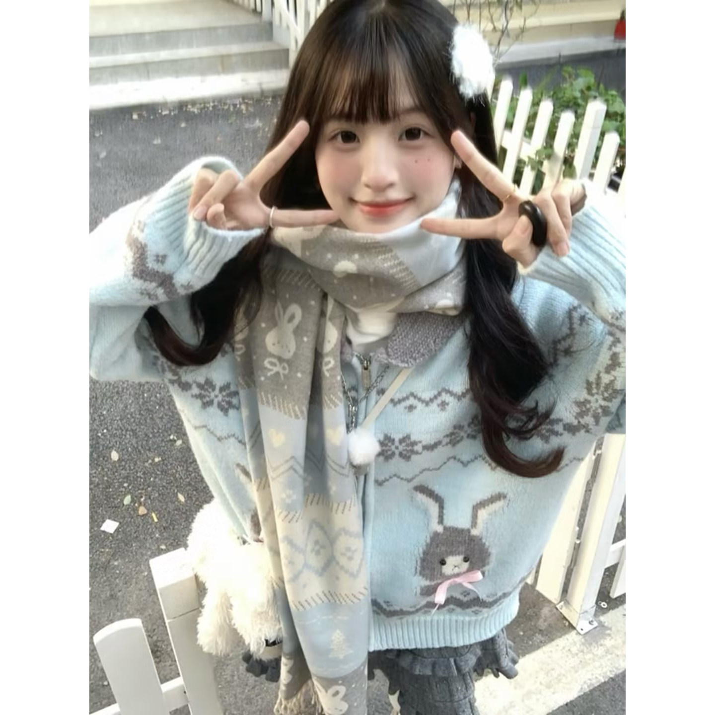 冬日雪兔 韩系ins卡通可爱流苏围巾女秋冬氛围感加厚保暖围脖披肩