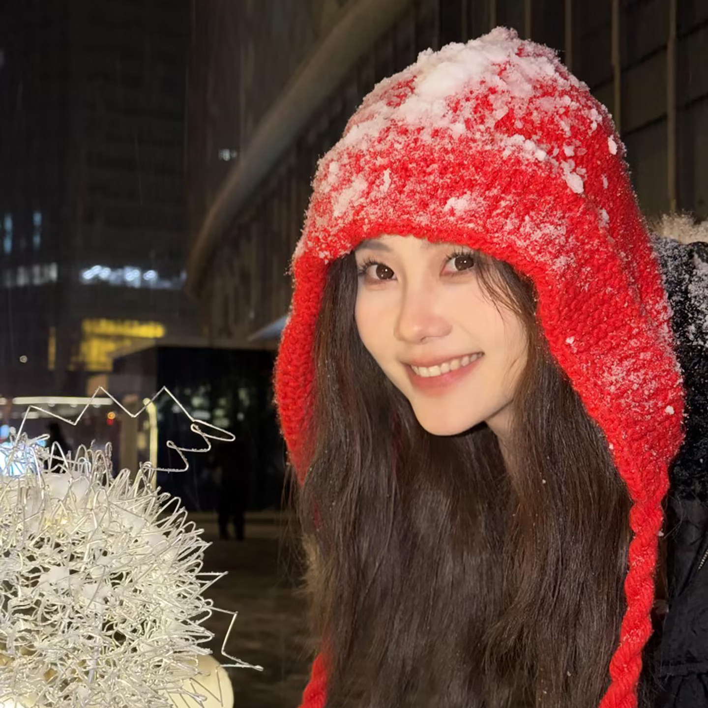 新年圣诞氛围感~红色针织巴拉克拉法帽女冬季保暖防寒护耳毛线帽