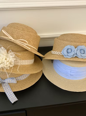 法式赫本风草编花朵草帽女夏季海边沙滩度假防晒遮阳帽子气质礼帽