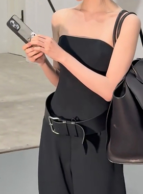 易梦玲同款黑色宽边银扣腰带女连衣裙牛仔裤简约时尚百搭皮带腰封