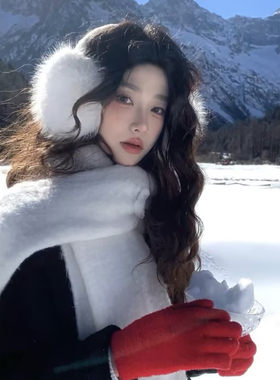 东北旅游毛绒耳罩女冬季可爱白色保暖防冻保暖耳捂耳包护百搭耳套