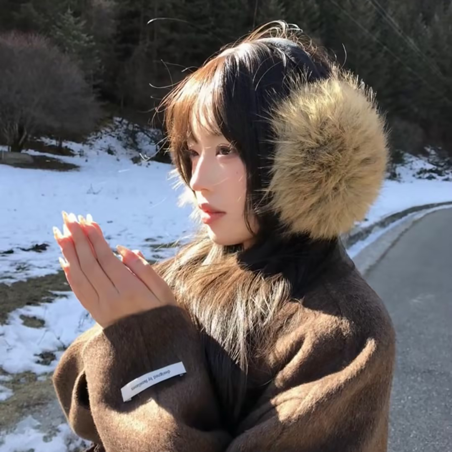 韩系棕色仿貂毛绒耳罩女冬季氛围感保暖护耳防寒耳套耳暖耳捂子潮