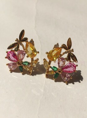AS-SS-025 绝美 黄铜镀真金镶嵌仿水晶!外贸出口美国轻奢原单耳钉