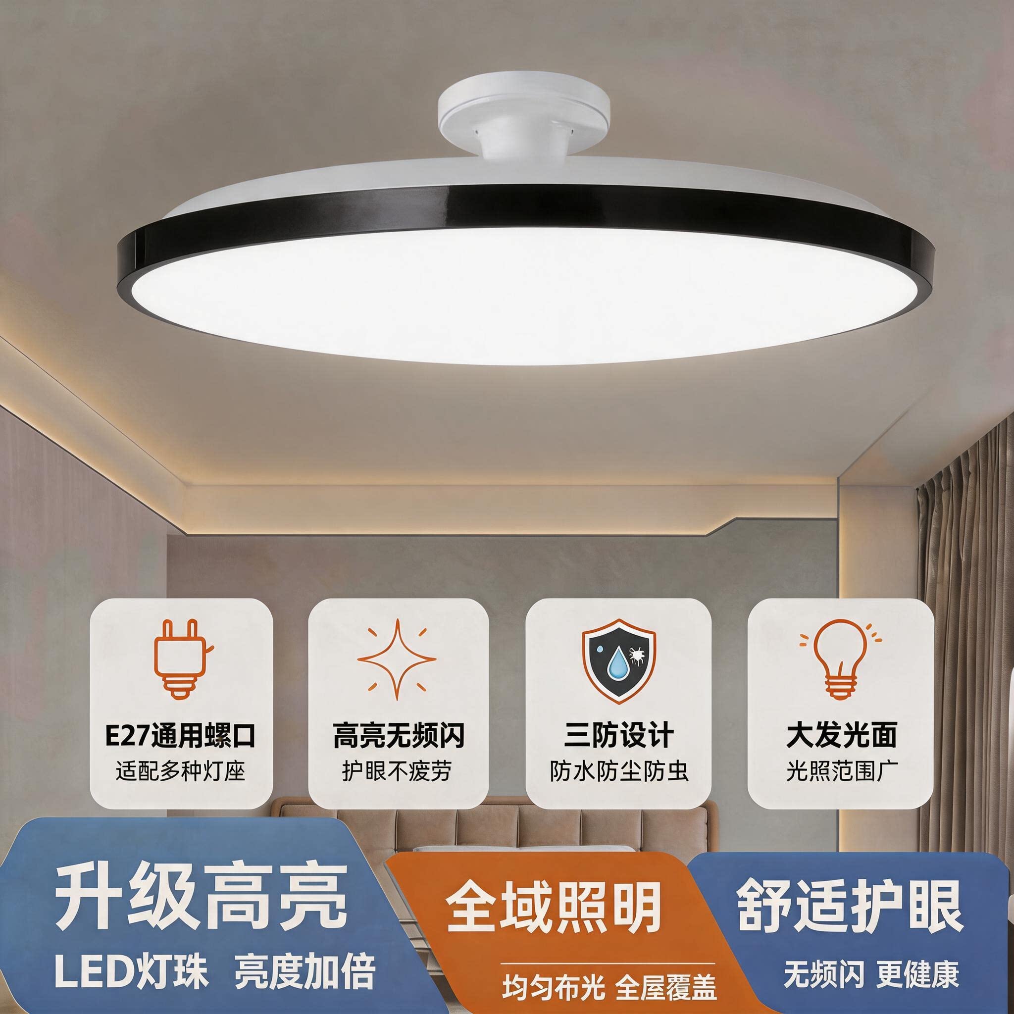 超薄led高亮飞碟灯e27螺口灯泡家用卧室走廊过道阳台螺口吸顶灯