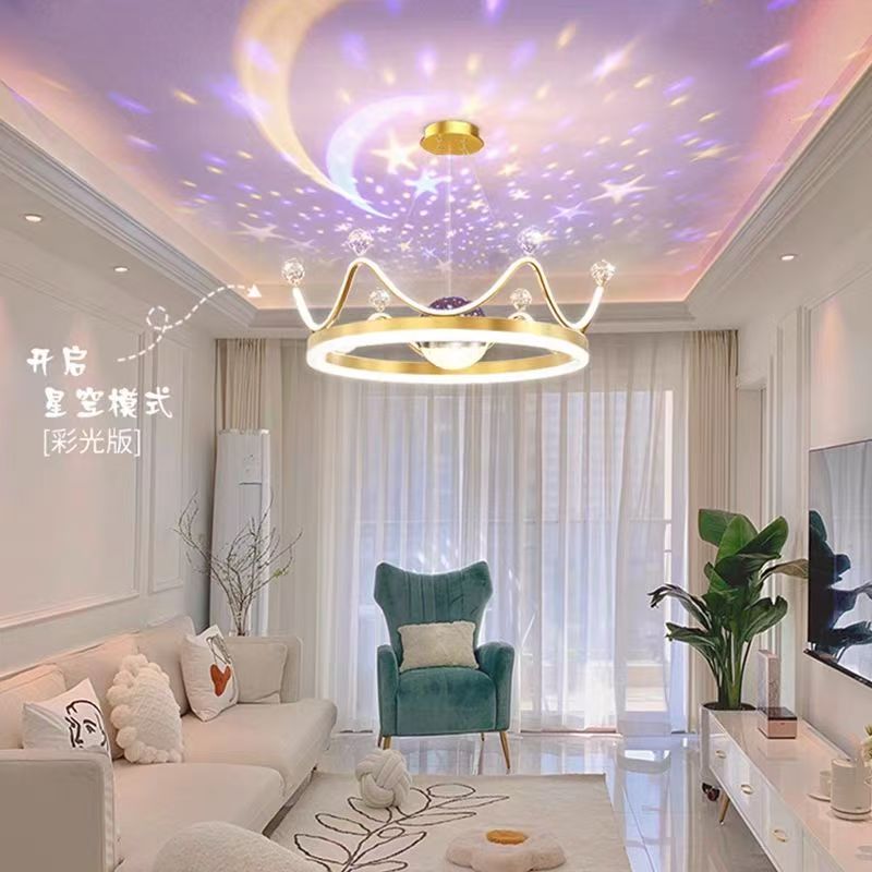 奶油风公主房卧室网红皇冠星空客厅灯2026新款温馨儿童房主卧吊灯图片