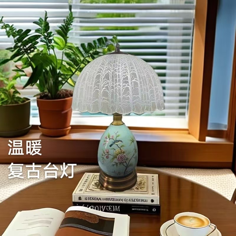 复古花鸟陶瓷台灯温馨卧室床头客厅书房小夜灯创意田园新款结婚灯
