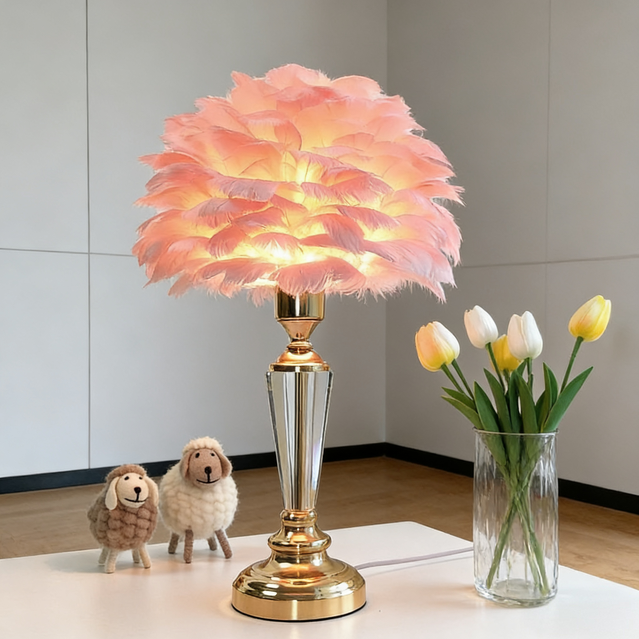 北欧ins浪漫轻装饰温馨台灯轻奢高级洋气羽毛台灯时尚床头儿童