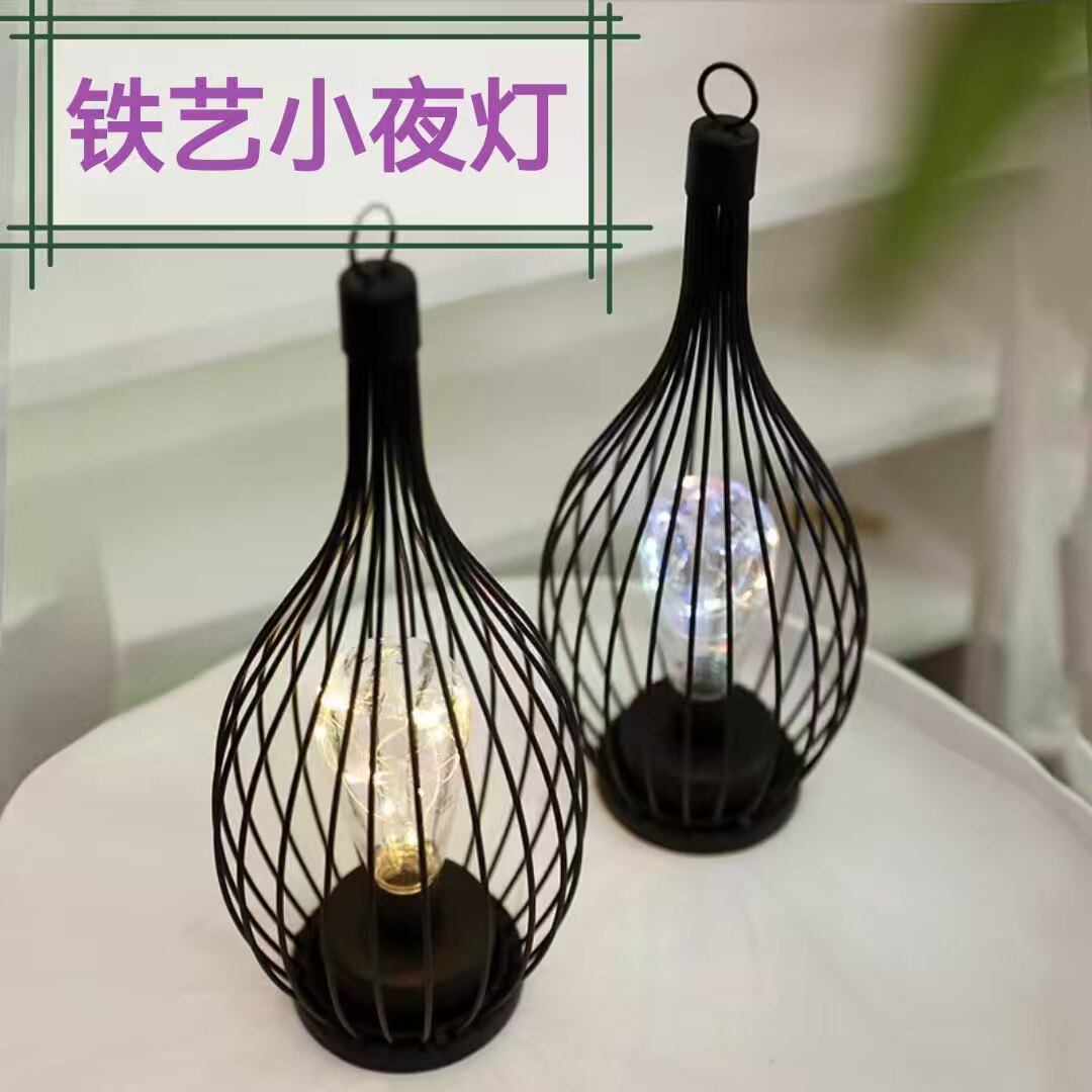 北欧铁艺小夜灯创意几何镂空摆件台灯餐厅酒吧床头浪漫装饰氛围灯