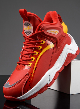 正品乔丹格兰冬季男鞋红色本命年二棉鞋防滑高帮篮球鞋加绒大棉鞋