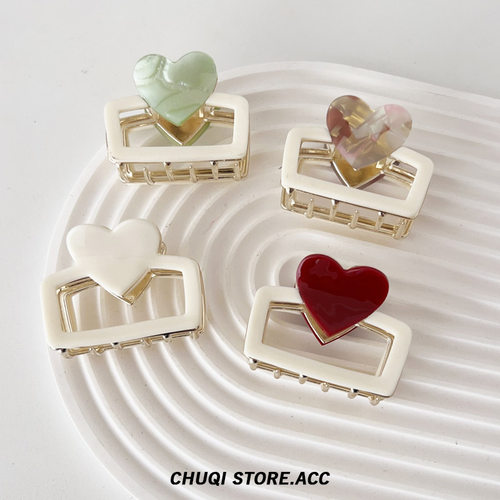 chuqi store/爱心小号抓夹金属醋酸鲨鱼夹气质百搭盘发夹复古发饰
