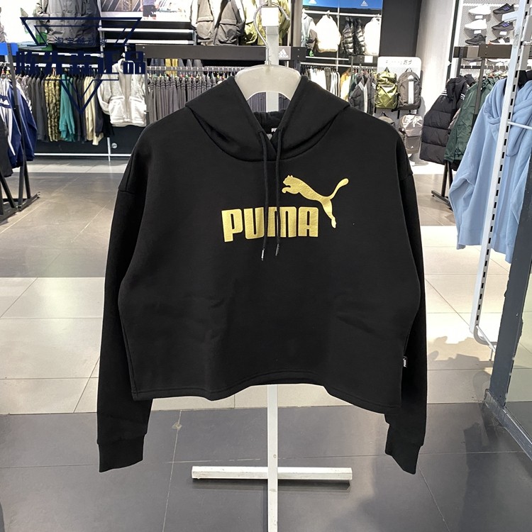 Puma/彪马女子2021冬季针织连帽短款金标运动卫衣套头衫847673-01_虎窝淘