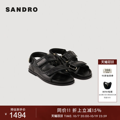 SANDRO女士黑色羊皮革搭扣凉鞋