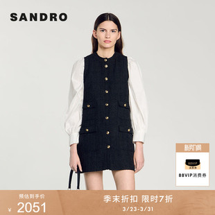 短款 季 黑色多口袋亮色扣无袖 法式 花呢连衣裙 末7折SANDRO秋冬女装