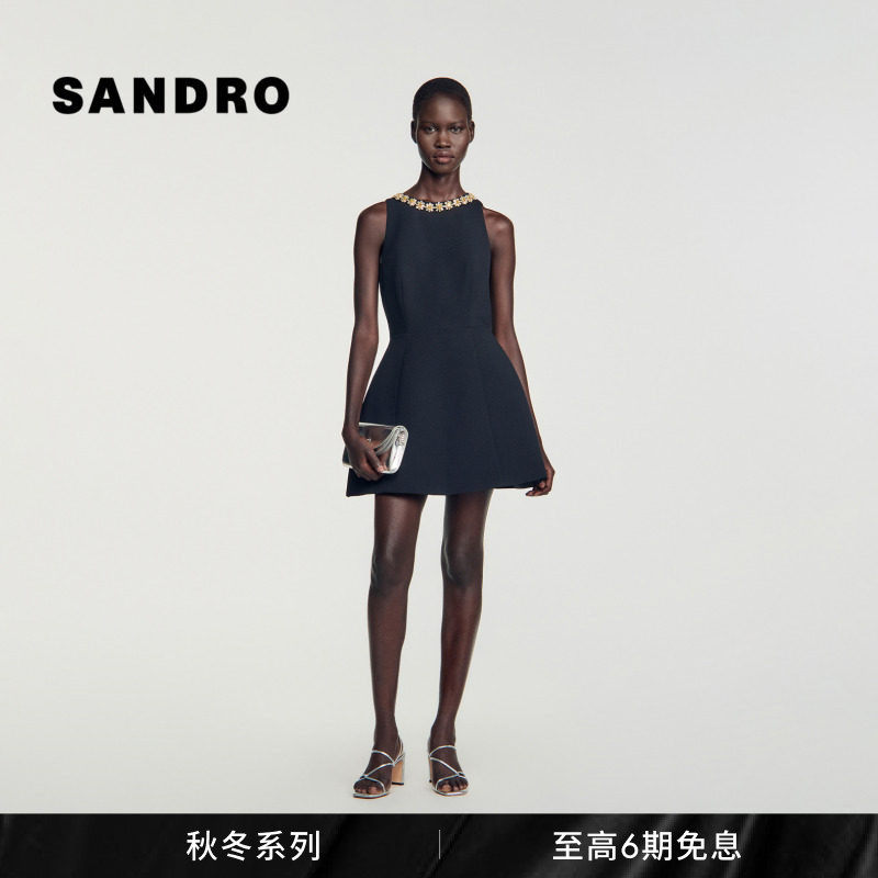SANDRO圆领无袖仿钻饰连衣裙图片