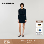 末6折SANDRO2025秋冬新款 短款 女装 季 法式 黑色圆领长袖 针织开衫