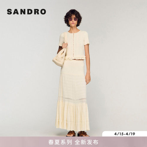 SANDRO圆领镂空短款针织开衫