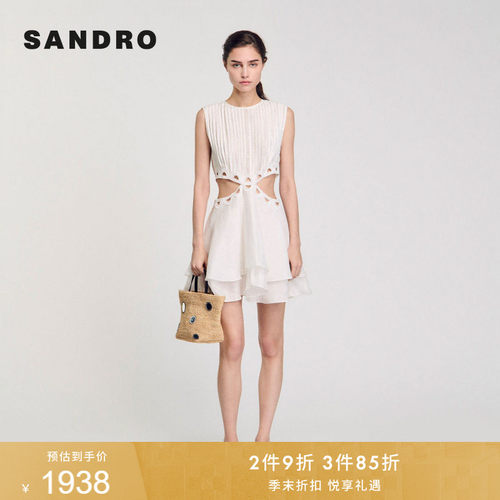SANDROA字双重裙摆无袖连衣裙
