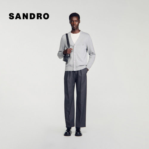 SANDRO绵羊毛V领门襟针织上衣