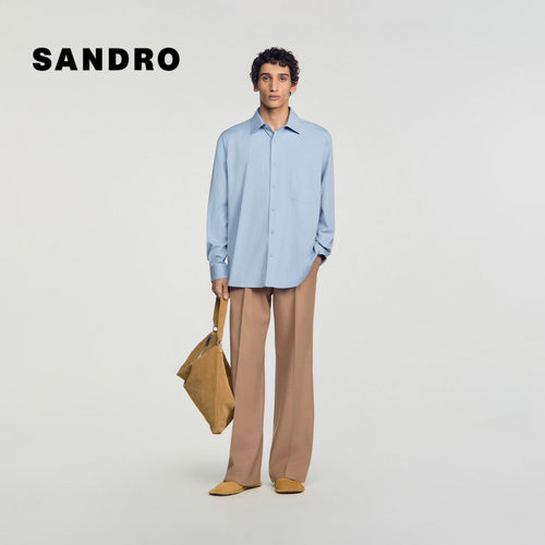 SANDRO翻领宽松长袖休闲衬衫