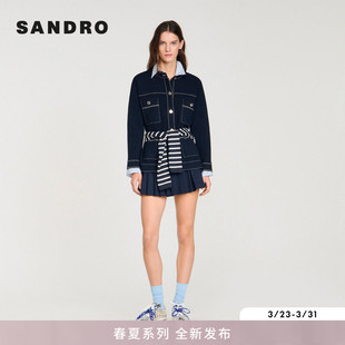 新款 圆领明线包边方形贴袋针织开衫 女装 时尚 法式 SANDRO2026春季