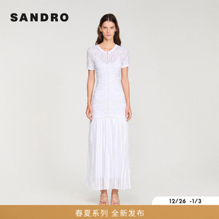白色立体蕾丝提花纹理针织连衣裙两件套 女装 SANDRO2026春季 新款