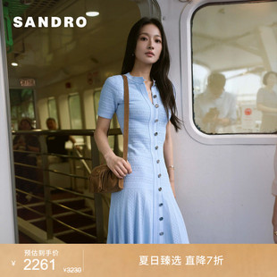 新品首降丨SANDRO2026夏季新款女装法式泡泡袖多口袋圆领连衣裙