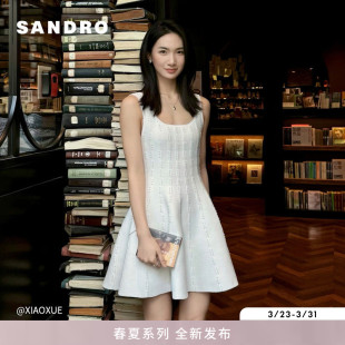 白色仿钻饰收腰A字型裙摆吊带连衣裙 法式 SANDRO2026早春新款 女装