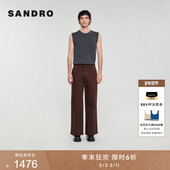 末6折SANDRO2025秋冬新款 男装 法式 季 棉质棕色质感宽松阔腿牛仔裤