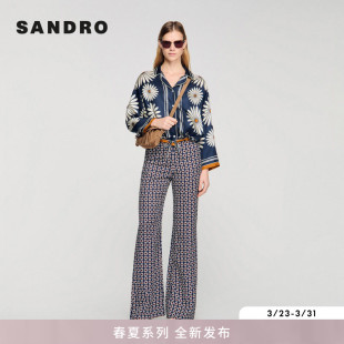 桑蚕丝复古印花图案同色系纽扣衬衫 SANDRO2026春季 法式 女装 新款